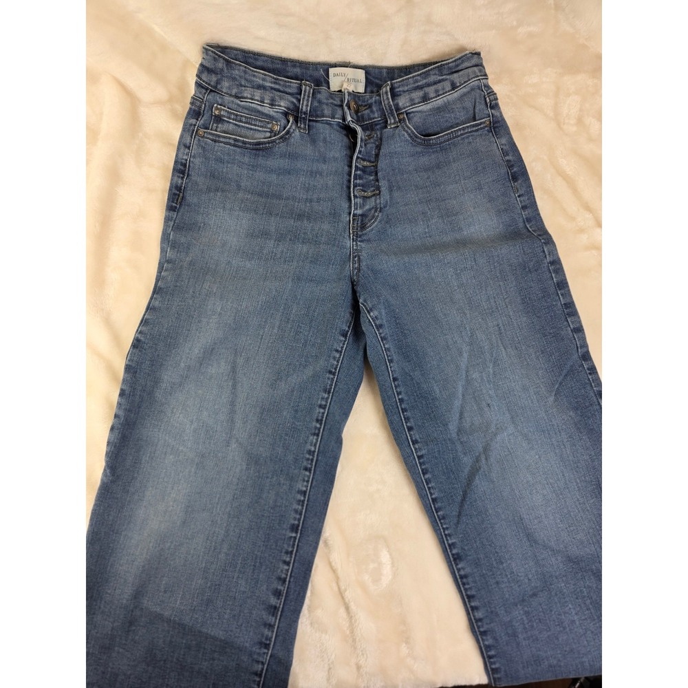 Daily Ritual Womens Button Fly Wide‎ Leg Crop Jeans Blue Size 27